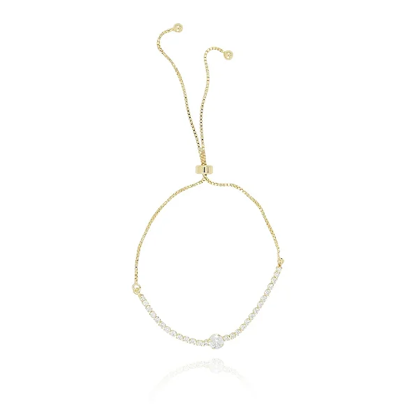 Pulseira Regulavel Cravejada De Zircônias Cristais • Banhado a Ouro 18k