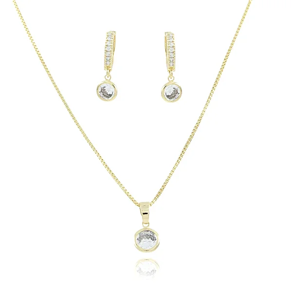 Conjunto Ponto De Luz Cristal (40cm+5cm) • Banhado a Ouro 18k