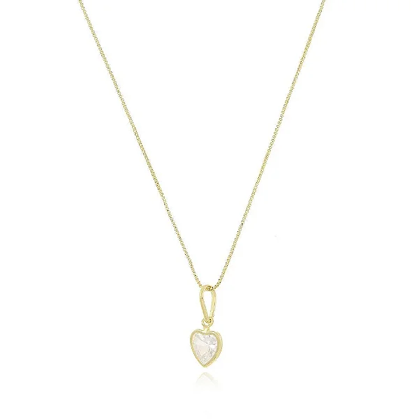 Colar Com Ponto De Luz De Coração • Banhado a Ouro 18k