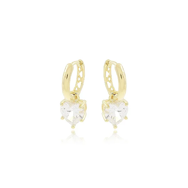 Brinco De Argola Articulada Com Zircônia De Coração (13mm) • Banhado a Ouro 18k
