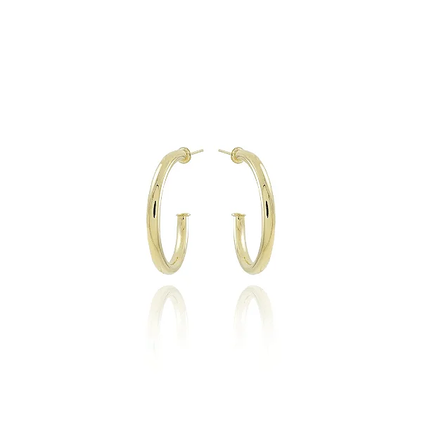 Brinco Meia Argola Tubo Redondo (25mm) • Banhado a Ouro 18k