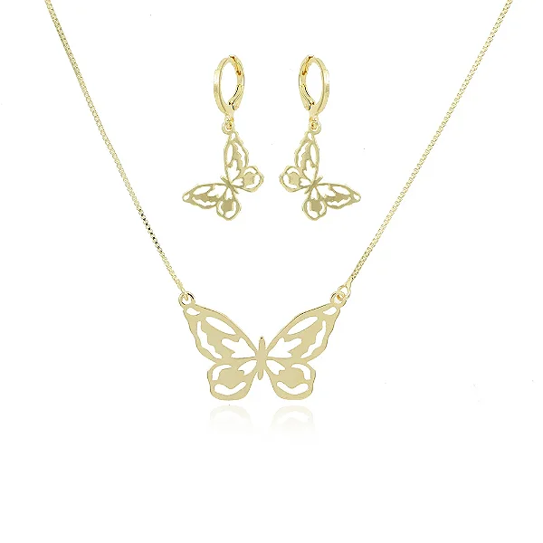 Conjunto De Borboleta (45cm+5cm) • Banhado a Ouro 18k