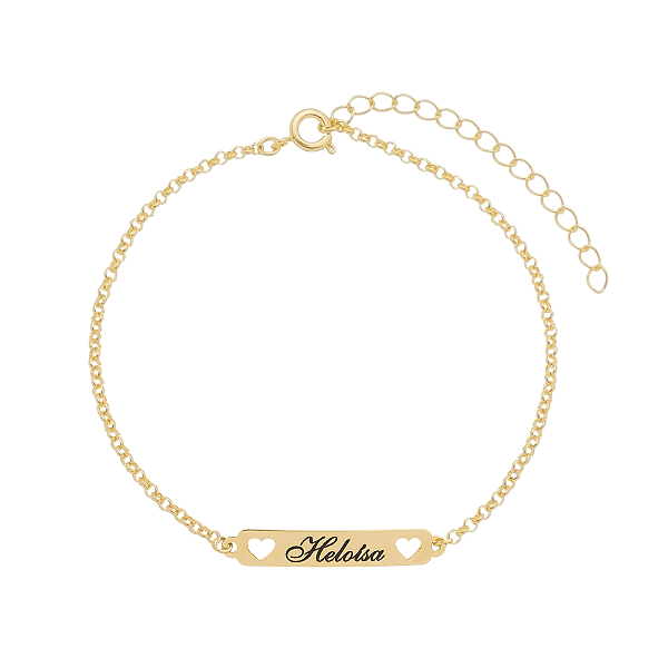 Pulseira Infantil Baby Personalizado Coração Vazado • Banhado a Ouro ou Prata