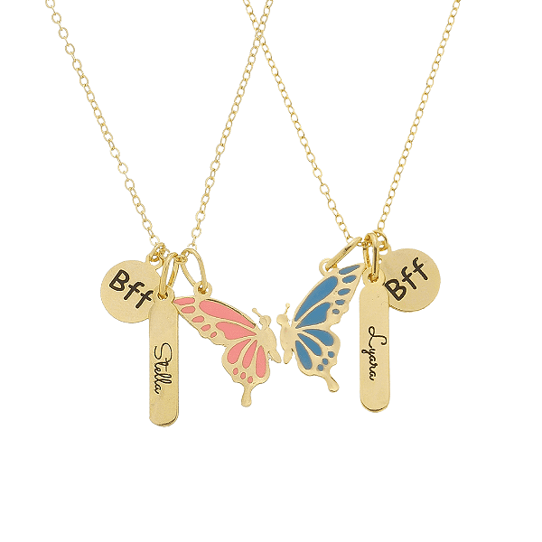 Colar Borboleta Bff melhores amigas Personalizado com nomes • Banhado a Ouro ou prata