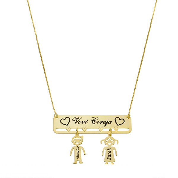 Colar Vóvó Coruja Nome e Boneco Personalizado • Banho Ouro ou Prata