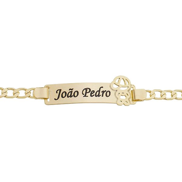 Pulseira Infantil Nome e Boneco ou coração Personalizado • Banho Ouro ou Prata