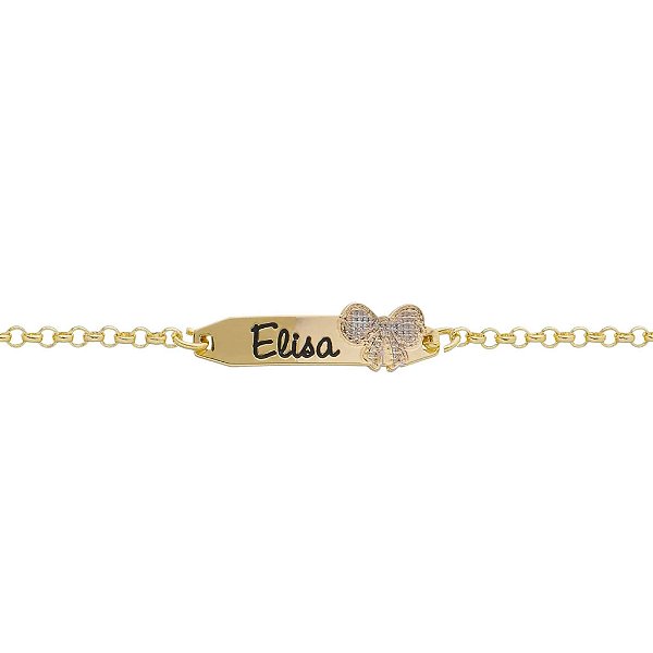 Pulseira Infantil Lacinho com Ródio Personalizado Nome • Banhado a Ouro ou Prata