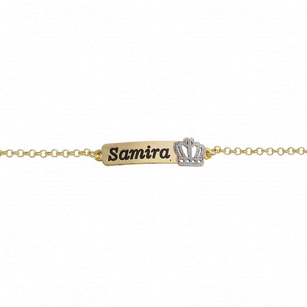 Pulseira Infantil Coroa com Ródio Personalizado Nome • Banhado a Ouro ou Prata