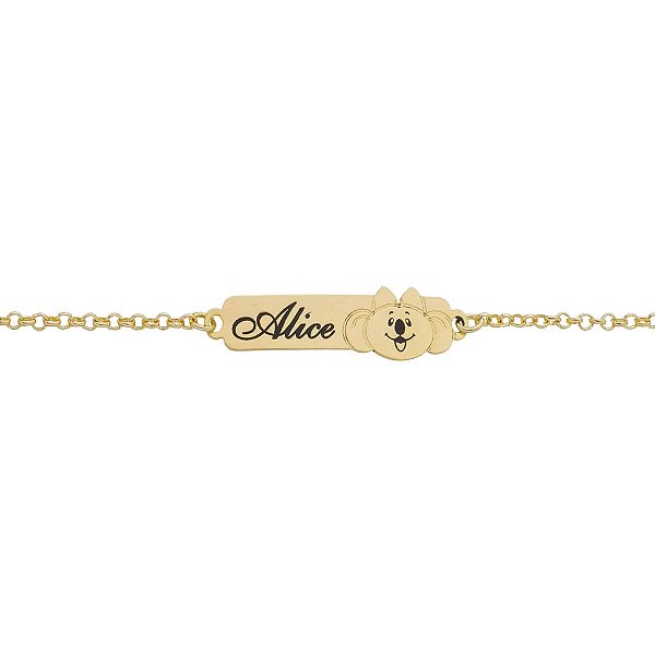 Pulseira Infantil Coala Nome Personalizado • Banhado a Ouro ou Prata