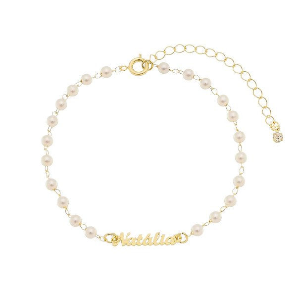 Pulseira Pérola Adulto Nome Personalizada – Nome, Profissão ou Combinação • Banhado a Ouro ou Prata