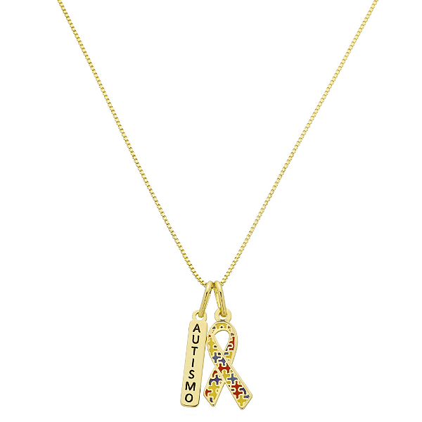 Colar Laço Autismo + Plaquinha nome Personalizado • Banhado a Ouro ou prata