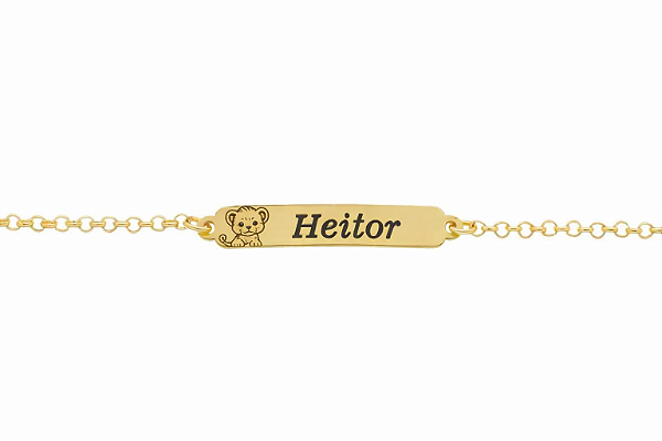 Pulseira Infantil Leãozinho com Nome Personalizado • Banhado a Ouro ou Prata