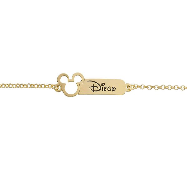 Pulseira Infantil Mickey Vazado com Nome Personalizado • Banhado a Ouro ou Prata