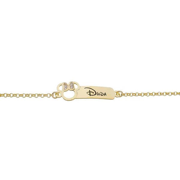 Pulseira Infantil Minnie Vazado com Nome Personalizado • Banhado a Ouro ou Prata