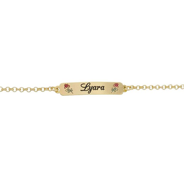 Pulseira Infantil Flor Vazado com Nome Personalizado • Banhado a Ouro ou Prata