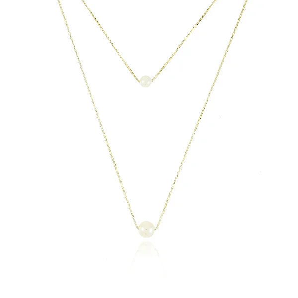 Colar Duplo De Pérola (30cm/45cm+10cm) • Banhado a Ouro 18k