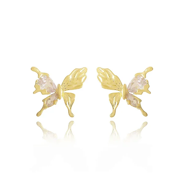 Brinco De Borboleta Detalhado Com Zircônia • Banhado a Ouro 18k