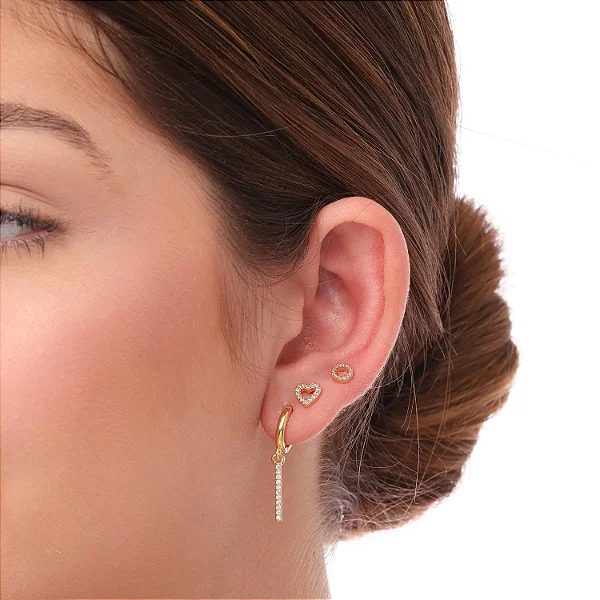 Trio de Brincos Coração e Argola de Pino • Banhado a Ouro 18k