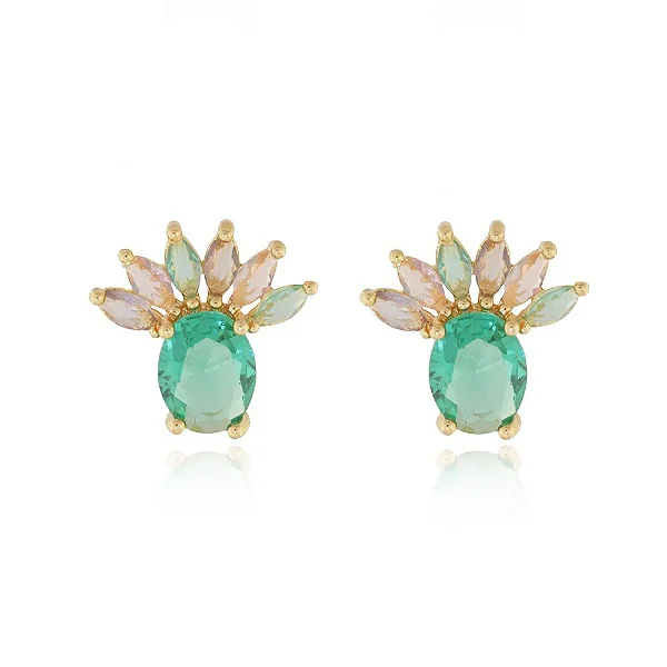 Brinco Médio Cravejado Colorido • Banhado a Ouro 18k