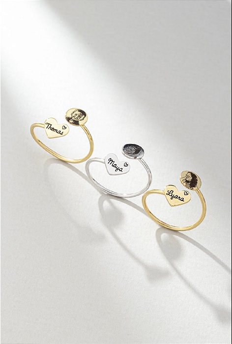 Anel Personalizado com Foto e Nome em Coração Banhado a Ouro 18k