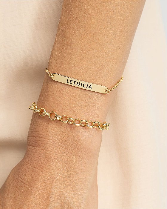 Pulseira Personalizada com Nome em Plaquinha – Banhada a Ouro 18K (17cm)