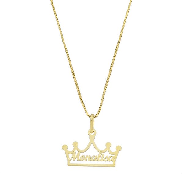 Colar Coroa Personalizado com Nome Banhado a Ouro 18K