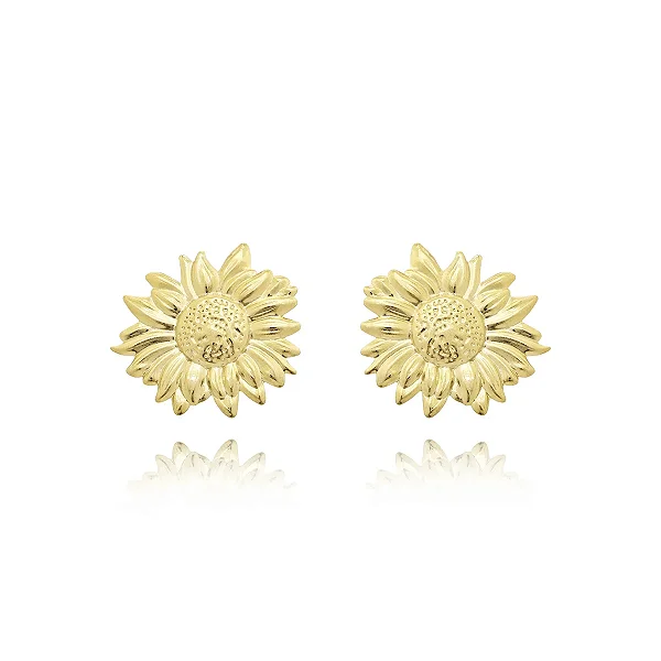Brinco Girassol Orgânico • Banhado a Ouro 18k
