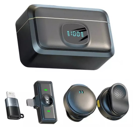 Microfone de Lapela Duplo, Sem Fio, Anti Ruído, Magnético, compatível com Android e IOS