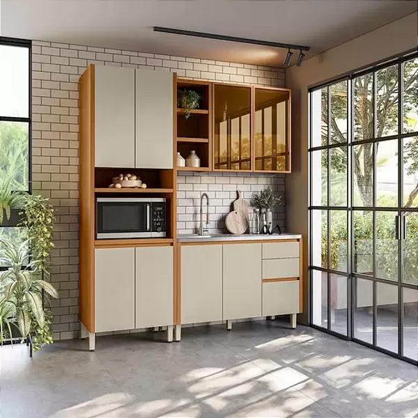 Cozinha Modulada Compacta 3 Peças Nature Off White Michelangelo Linea Brasil