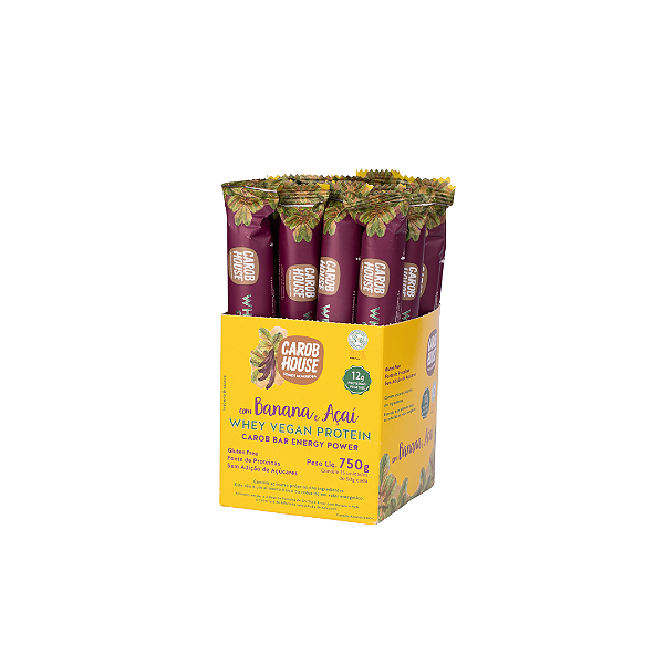 WHEY VEGAN CAROB ENERGY BAR BANANA E AÇAÍ 50G - DISPLAY C/15 UNIDADES