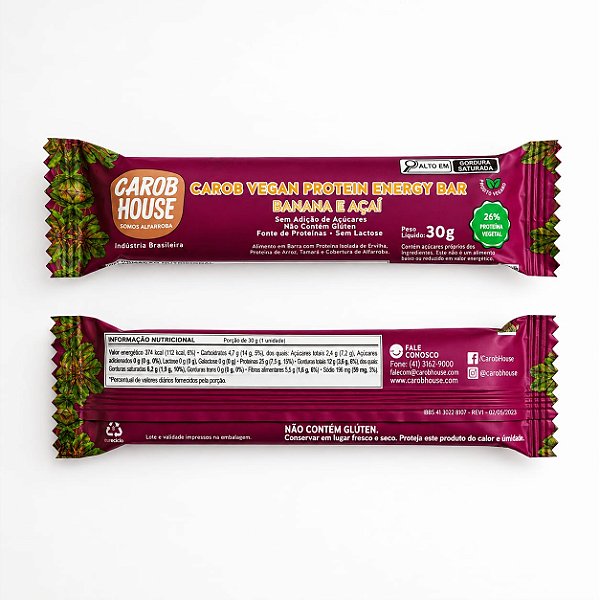 CAROB VEGAN PROTEIN ENERGY BAR BANANA E AÇAÍ