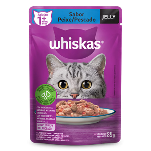 Ração Úmida para Gatos Adultos (+1 ano) Whiskas Sachê - Sabor Peixe Pescado Jelly - 85g