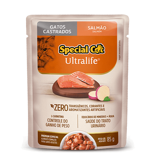 Ração Úmida Sachê Special Cat Ultralife - Gatos Castrados - Sabor Salmão com Batata Doce - 85g