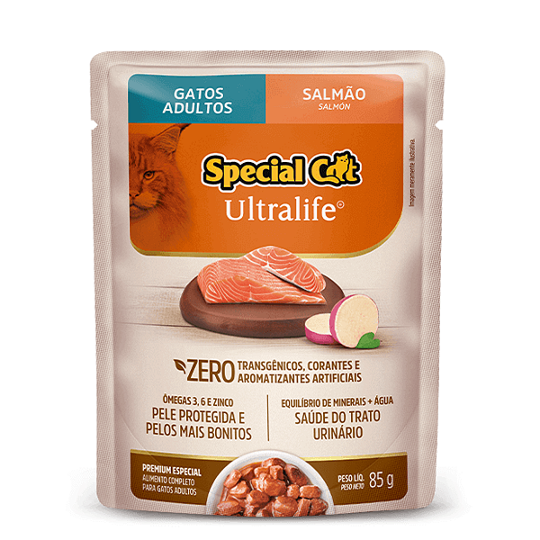 Ração Úmida Sachê Special Cat Ultralife - Gatos Adultos - Sabor Salmão com Batata Doce - 85g