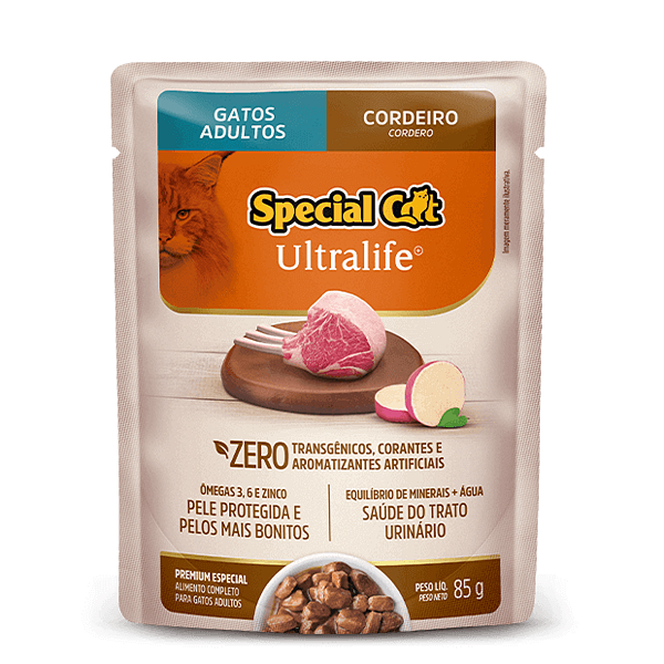 Ração Úmida Sachê Special Cat Ultralife - Gatos Adultos - Sabor Cordeiro com Batata Doce - 85g