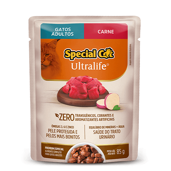 Ração Úmida Sachê Special Cat Ultralife - Gatos Adultos - Sabor Carne com Batata Doce - 85g