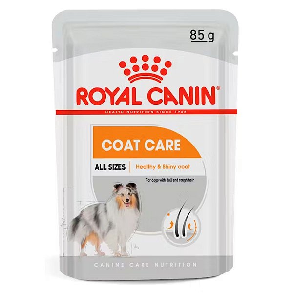 Sachê Royal Canin Coat Care - Ração Úmida 85 g - Cães Adultos Com Pelagem Áspera e Sem Brilho