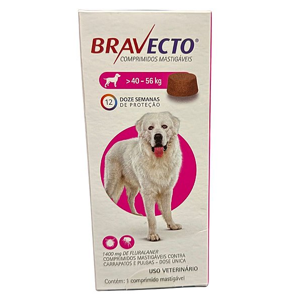 Bravecto 40 - 56 Kg - Comprimidos Mastigáveis Contra Carrapatos e Pulgas - Dose Única -  1 Comprimido