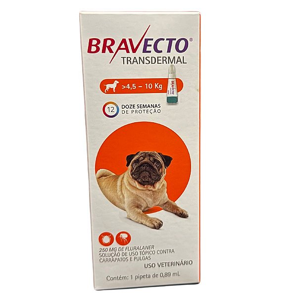 Bravecto Transdermal 4,5 - 10 Kg - Solução de Uso Tópico Contra Carrapatos e Pulgas - Dose Única -  1 Pipeta de 0,89 ml