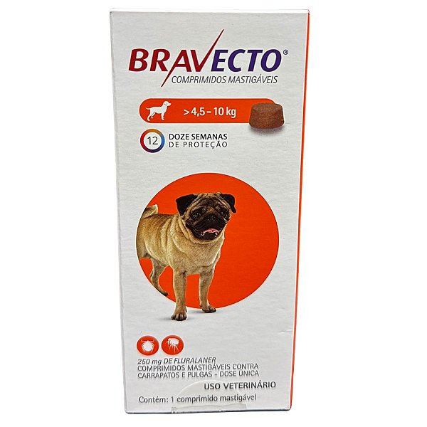 Bravecto 4,5 - 10 Kg - Comprimidos Mastigáveis Contra Carrapatos e Pulgas - Dose Única -  1 Comprimido