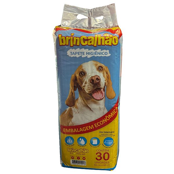 Tapete Higiênico 55cm X 60cm Brincalhão 30 Unidades - Absorção, Fixação com Fita, Inibe Odores - Embalagem Econômica
