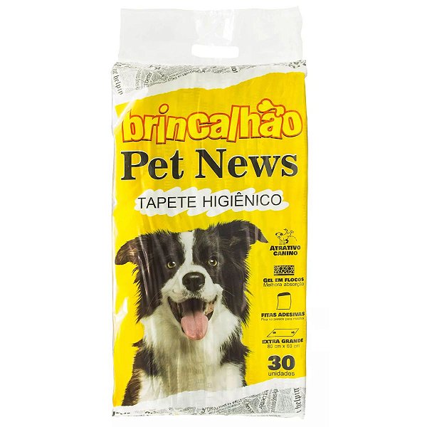Tapete Higiênico Brincalhão Pet News 80cm X 60cm – 30 Unidades - Estampa Jornal, Aborção, Fitas Adesivas, Extra Grande