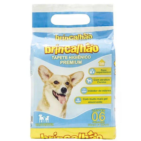 Tapete Higiênico 60cm X 55cm Premium Brincalhão - 6 Unidades - Base Imperveável, Inibidor Odores, Absorvente, Atrativo Canino