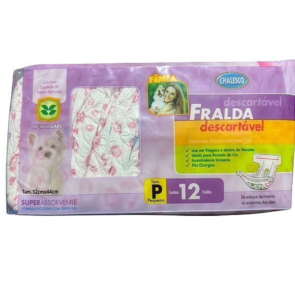 Fralda Descartável Cachorro Fêmea 32cm X 44cm - Fraldinhas para Cães - Tamanho P - Absorvente - Contém 12 unidades - Chalesco