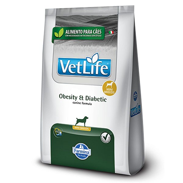 Ração Farmina Vet Life Canine Obesity e Diabetic Mini Breeds 2KG - Cães Adultos Raças Pequenas Obesos ou com Diabetes Miellitus