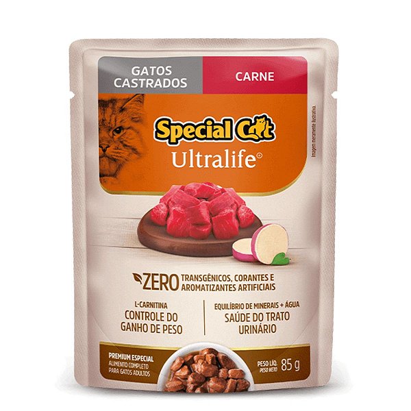 Ração Úmida Sachê Special Cat Ultralife - Gatos Castrados - Sabor Carne com Batata Doce - 85g