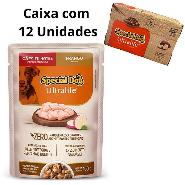 Ração Úmida Sachê Special Dog Ultralife Caixa 12 Unidades - Cães Cachorros Filhotes - Sabor Frango com Batata Doce - 100g Cada