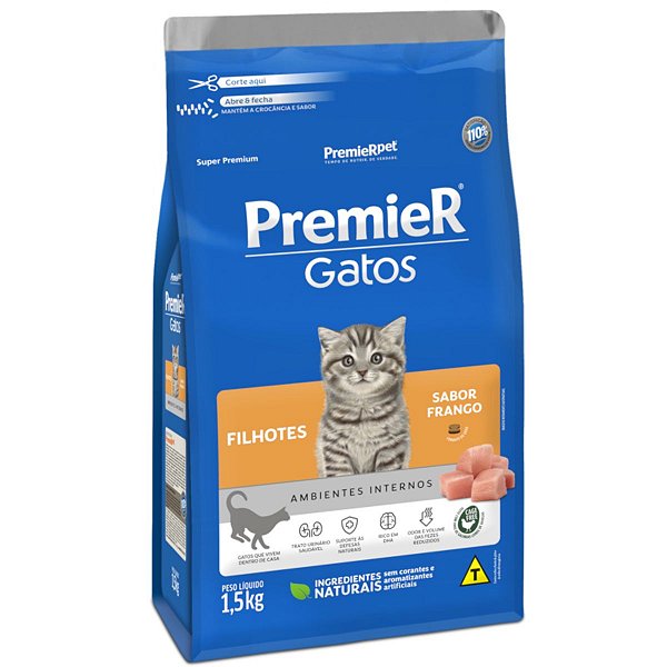 Ração Premier Super Premium Gatos Filhotes 1,5Kg - Ambientes Internos - Sabor Frango