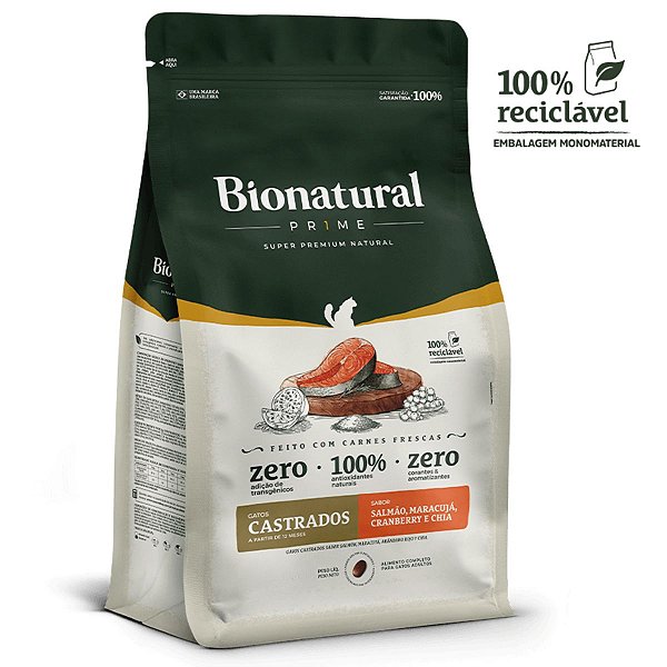 Ração Bionatural Prime- Gatos Adultos Castrados 1,5 KG Sabor Salmão - Super Premium Natural