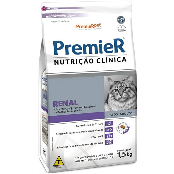 Ração Premier Super Premium Nutrição Clínica Renal 1,5KG - Gatos Adultos com Doença Renal Crônica